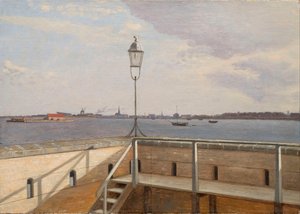 Vue depuis la batterie de Trekroner avec Copenhague au loin